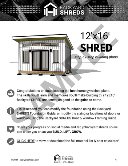 12x16 SHRED — DIY Home Gym Shed Building Plans